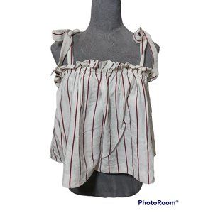 SVBO Peasant Crop Top Elastic Bustline Tie Straps Striped Boho Blouse Large